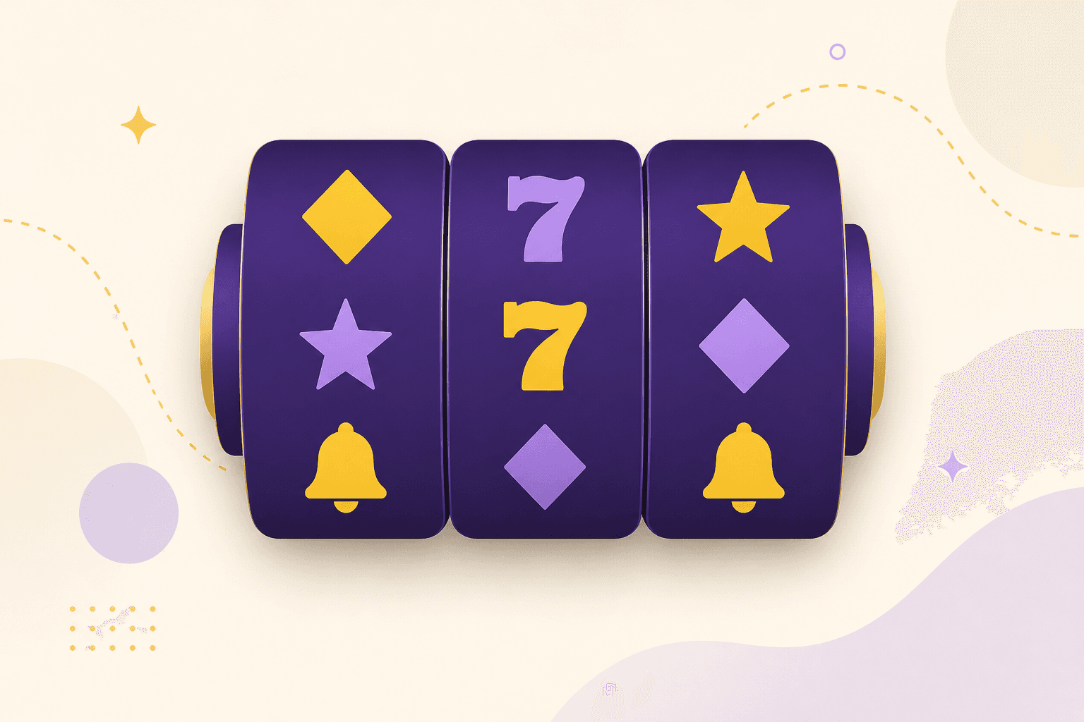 Abstract illustration of three slot machine reels with simple symbols